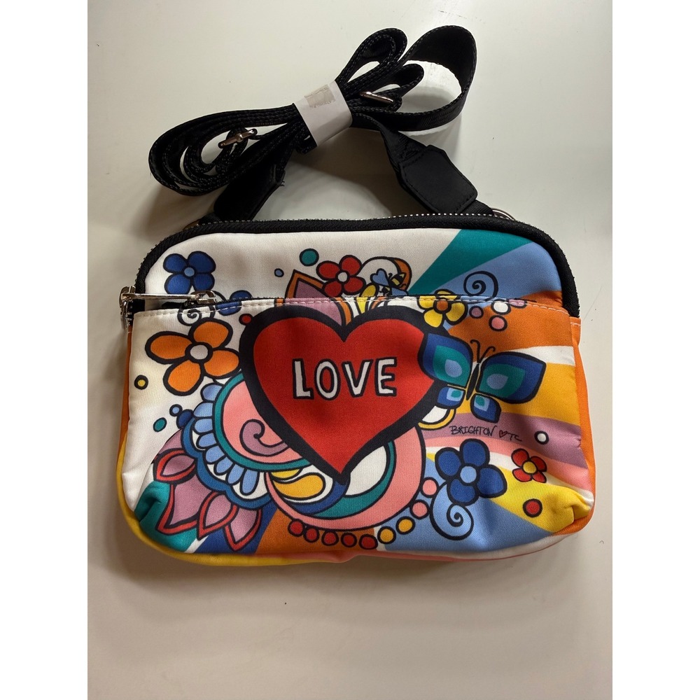 Brighton Love Pop Art Crossbody Bag Multi Color Floral Butterfly Heart Strap